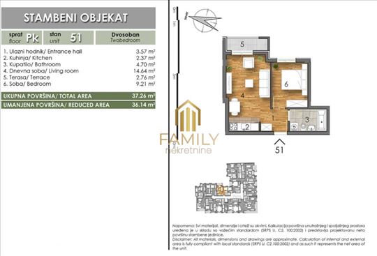 Na prodaju je dvosoban stan u izgradnji, 37m², odl