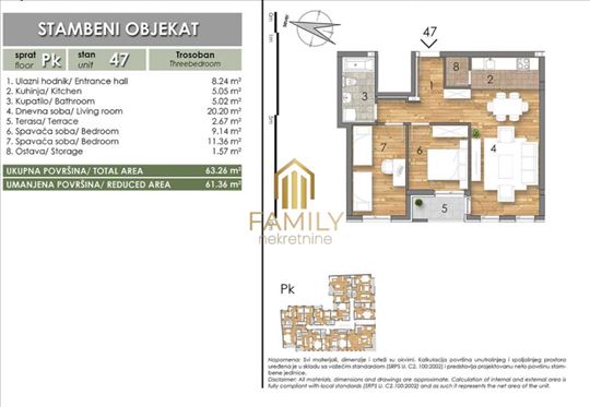 Prodaja stana u izgradnji, trosoban 61m²