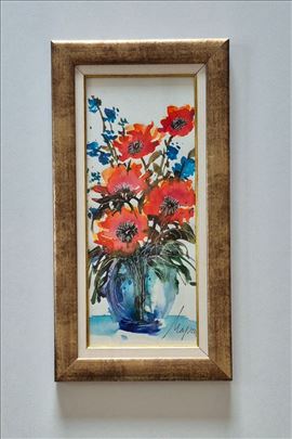 Akvarel - Cveće u vazi, prelepa slika!