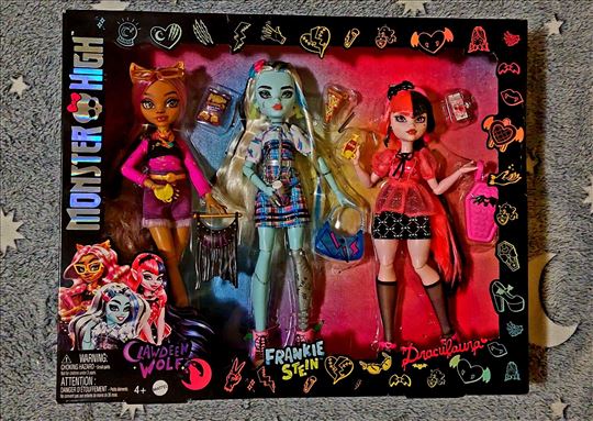 Monster High lutke:Draculaura,Frankie Stein,Clawde