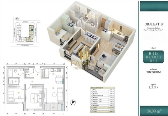 Trosoban stan 57m² na Novom Naselju – Terasa, 2. s