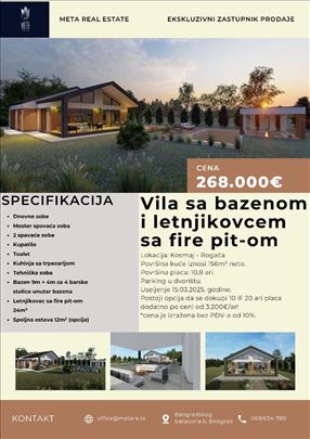 Kuća sa bazenom i letnjikovcem sa fire pit-om.