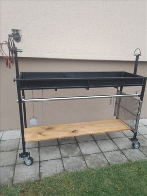 Pečenjara za ražnjem i rešetkom za roštilj, inox