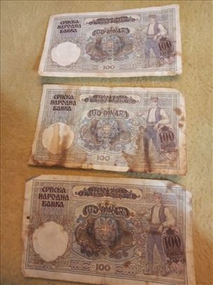 3 komada po 100 din iz 1941. 