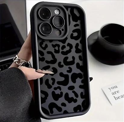 iPhone 15 CRNA leopard print maska za mobilni 