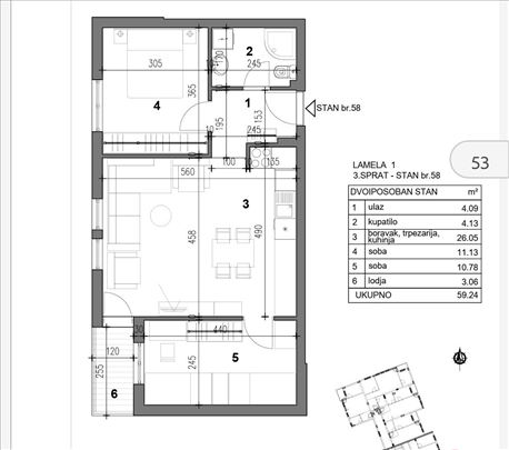 MIRIJEVO BEZ provizije   2,5 novogradnja 59,24 m2