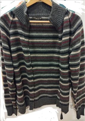 Polovan vuneni muški džemper, pruge, rajsferšlus