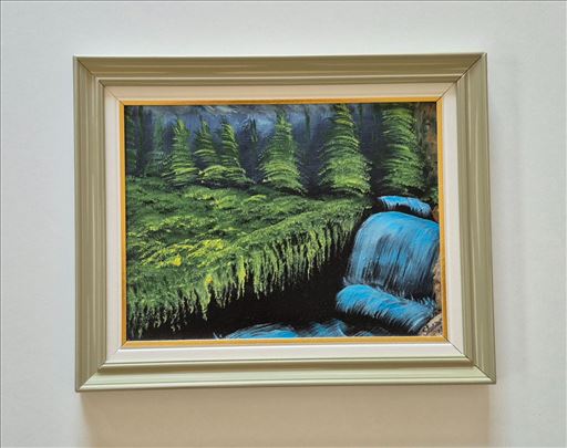 Ulje na platnu - Vodopad u planini