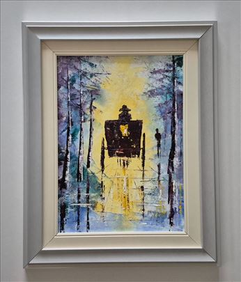 Ulje na platnu - Zimska vožnja, prelepa slika!