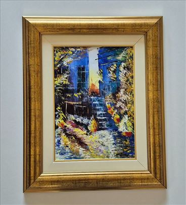 Ulje na platnu - Stepenice u cveću, prelepa slika!