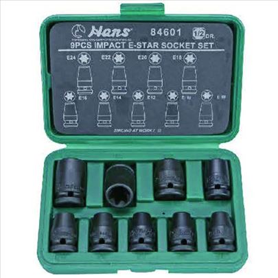 Hans Set E-Torx udarnih-kovanih bitova, 1/2"