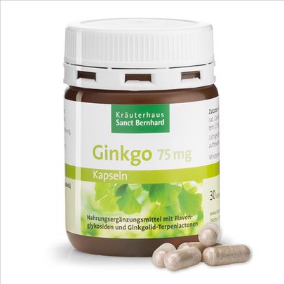 Ginko Biloba 75g Sluh Zujanje Memorija 30 kaps DE