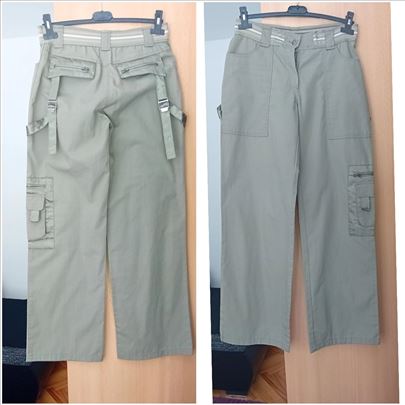 Maslinaste letnje pantalone sirih nogavica