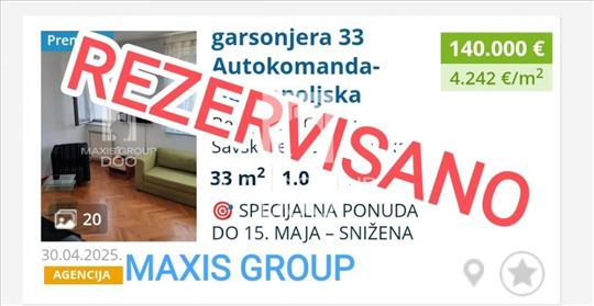 garsonjera 33 Autokomanda- Dobropoljska ID#1293