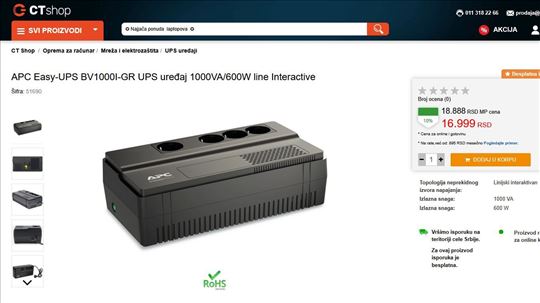 APC ups BV1000I-GR 1000VA - 600W