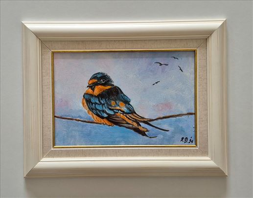 Ulje na lesonitu - Mala ptičica, prelepa slika!