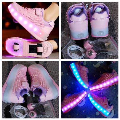 Patike sa točkićima, pink, brojeva ima, led