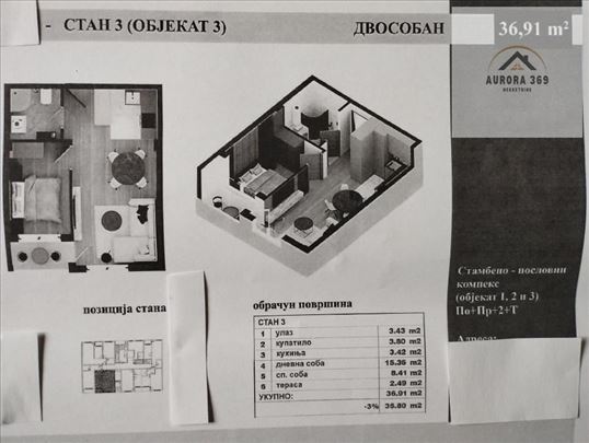 Novi Sad-adice- Dvosoban, 37m2, izgradnja