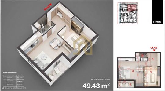 Prodaja, stan, Brane Cosica, 49.43m2, Id1641