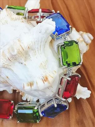 Narukvica Srebro 925 Prirodan Topaz Granat Peridot