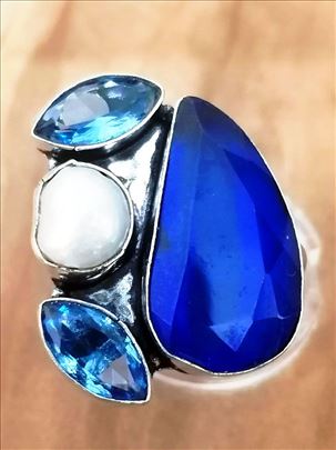 Prsten srebro 925 + prirodan safir biser Jolit