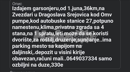 Izdajem garsonjeru