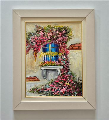 Ulje na platnu - Terasa u cveću, prelepa slika!