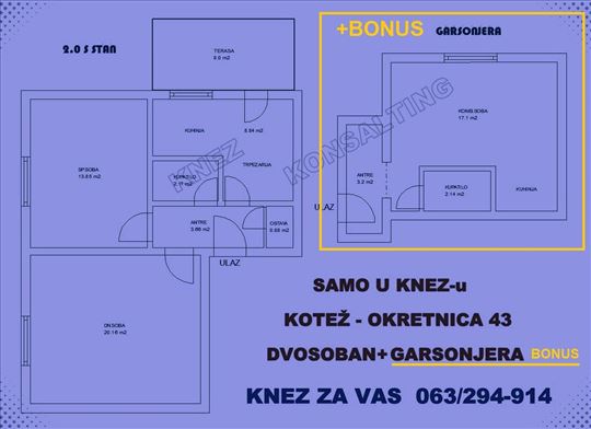 KOTEŽ, 2,0, 58M2+bonus gars. 23M2 namešten
