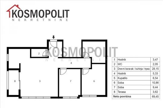 Beograd, Banovo brdo, Stan, 2.5, 69m2