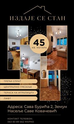 Izdajem stan u Zemunu sa računima za 500€