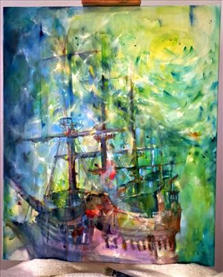 "Brod na dnu" akademski rad, akril na platnu