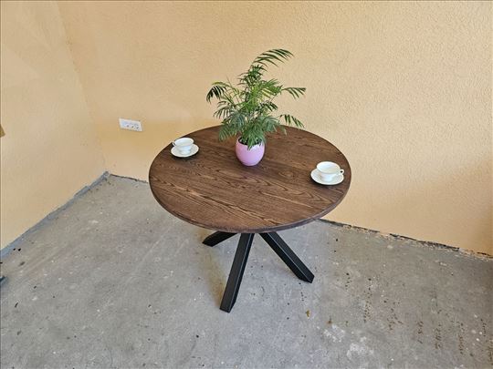 Trpezarijski sto 102 cm puno drvo rucni rad okrugl
