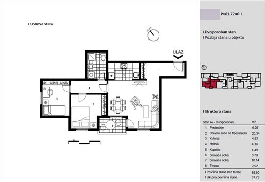 Beograd, Batajnica, Stan, 2.5, 61m2