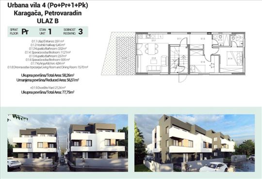Trosoban stan sa dvorištem u urbanoj vili na Karag