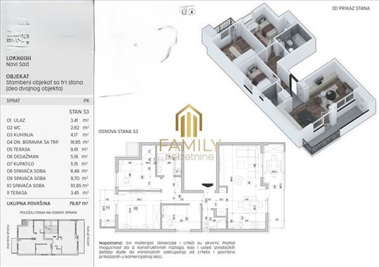 Na prodaju – Trosoban stan, oznaka S3 (potkrovlje)