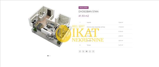 Lekino brdo, Rade Končara novogradnja 41,93m2+ pdv