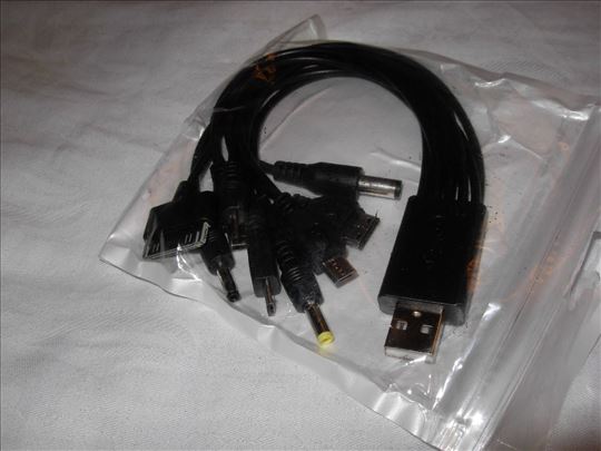 USB kabal, nov l sa 10 različitih priključaka,crni