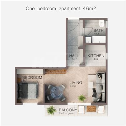 Stan 46 m² (uknjizeno) + terasa 5m2