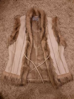 Ženski krzneni prsluk krem