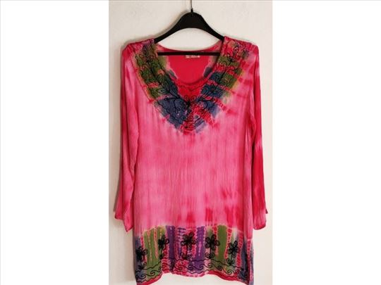 Ručno bojena i vezena haljina-tunika u hipi stilu