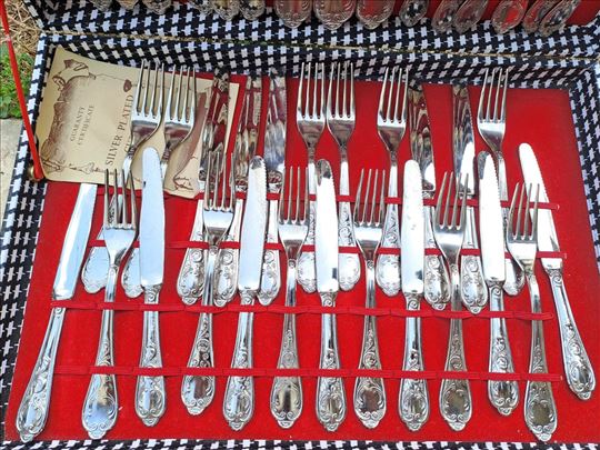 Vintage escajg set (silver plated), 60+ kom, novo