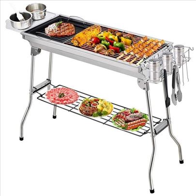 Sklopivi roštilj na ćumur ugalj 100x33,5x70cm Inox