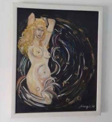 Devojka  akt ulje na platnu 40x50 uramljena