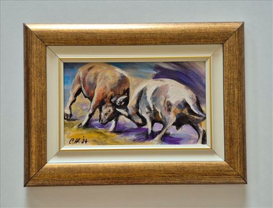 Ulje na platnu - Dva bika, prelepa slika!