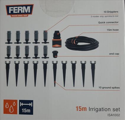 Set za navodnjavanje sa crevom 15m ferm novo