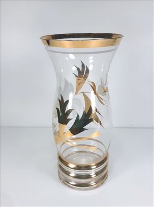 Vintage staklena vaza sa pozlatom