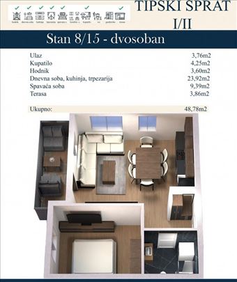 Dvosoban stan na prodaju - Novi Banovci
