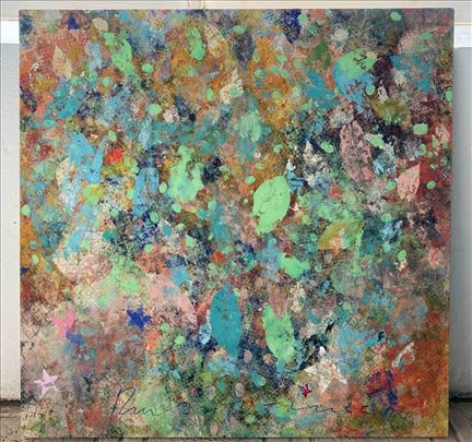 Peđa Rakićević - apstraktni pejsaž, ulje 97x97cm