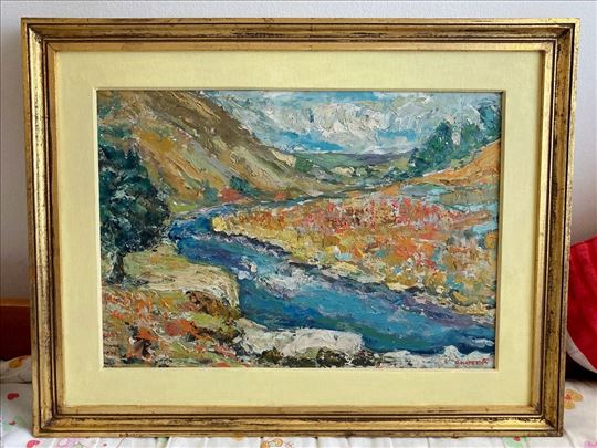 Radomir Matejić Rače - pejsaž - ulje na šperu