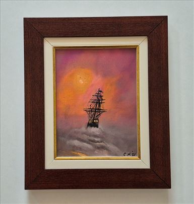 Ulje na platnu - Barka i suton, prelepa slika!